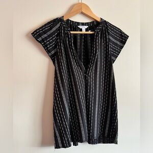 Time and Tru Black and White embroidered Striped cap sleeve blouse boho sz S